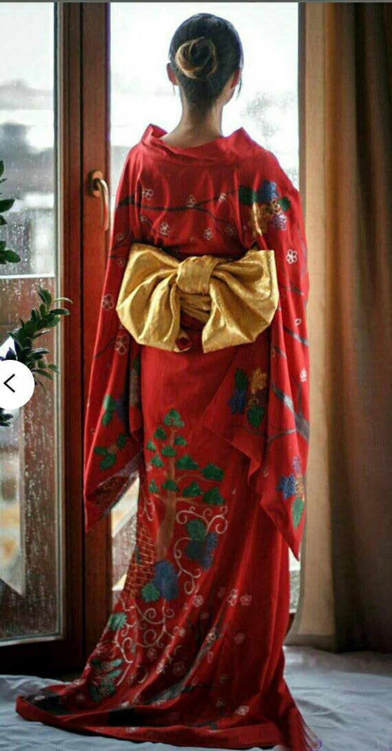Red kimono hand made hand painted