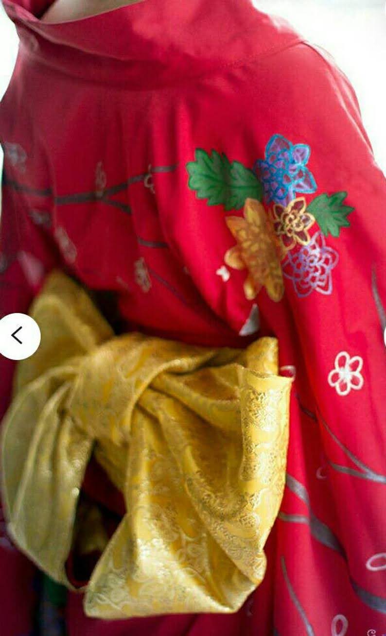 Red kimono hand made hand painted