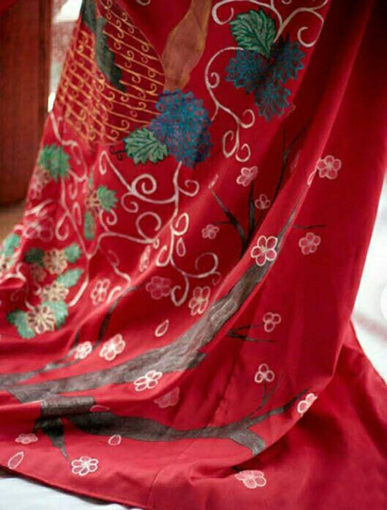 Red kimono hand made hand painted