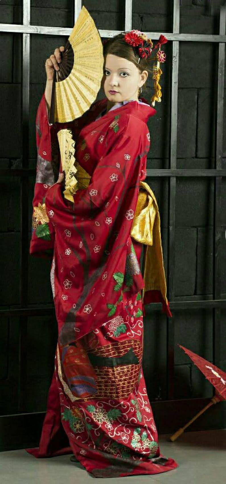 Red kimono hand made hand painted