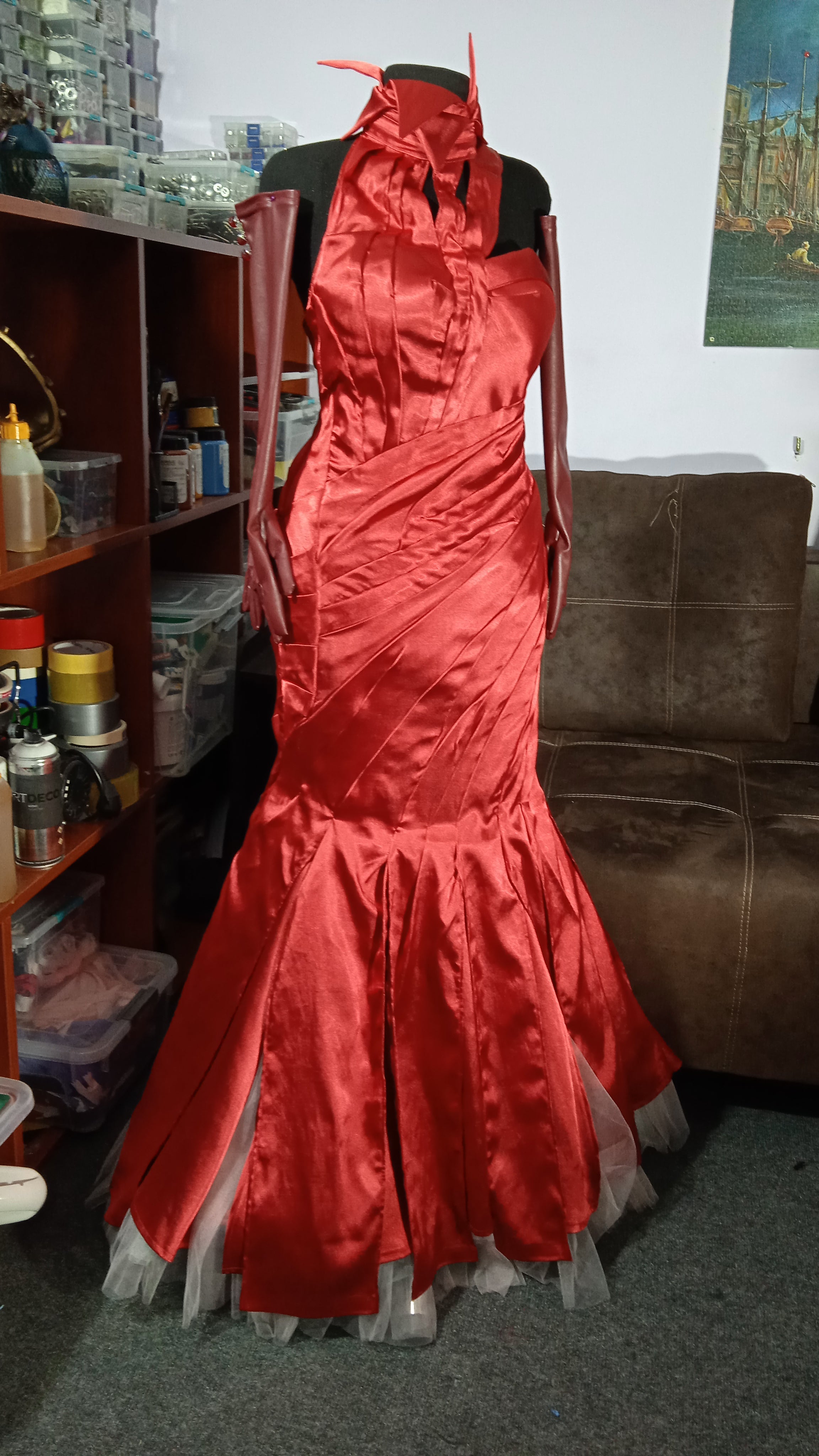 Cruella De Vil Cosplay Costume Emma Stone Red Dress With Wig - CosSuits