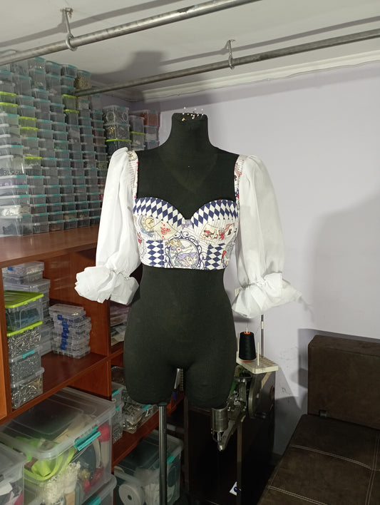 Custom corset top inspired by Alice in Wonderland