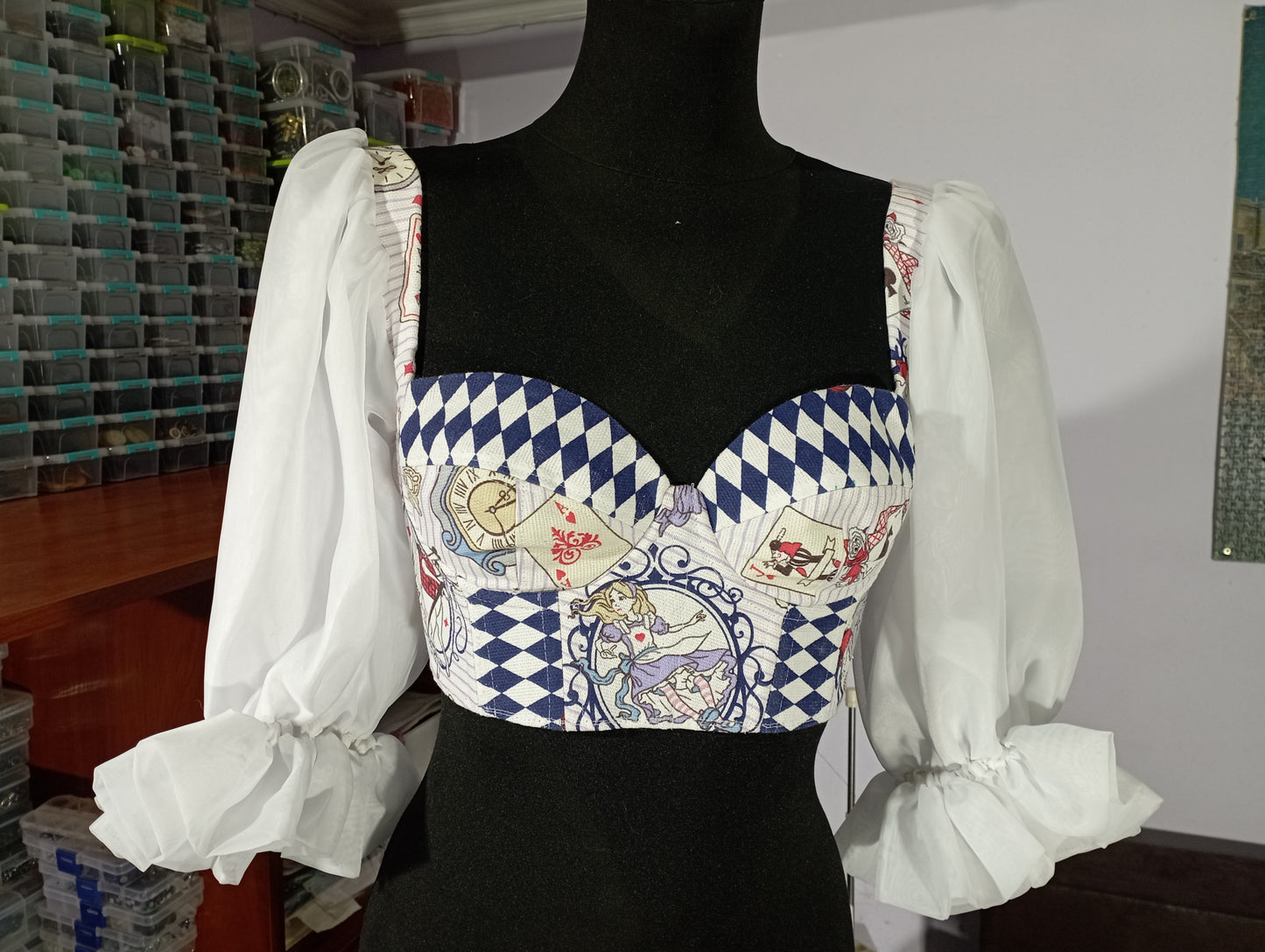 Custom corset top inspired by Alice in Wonderland