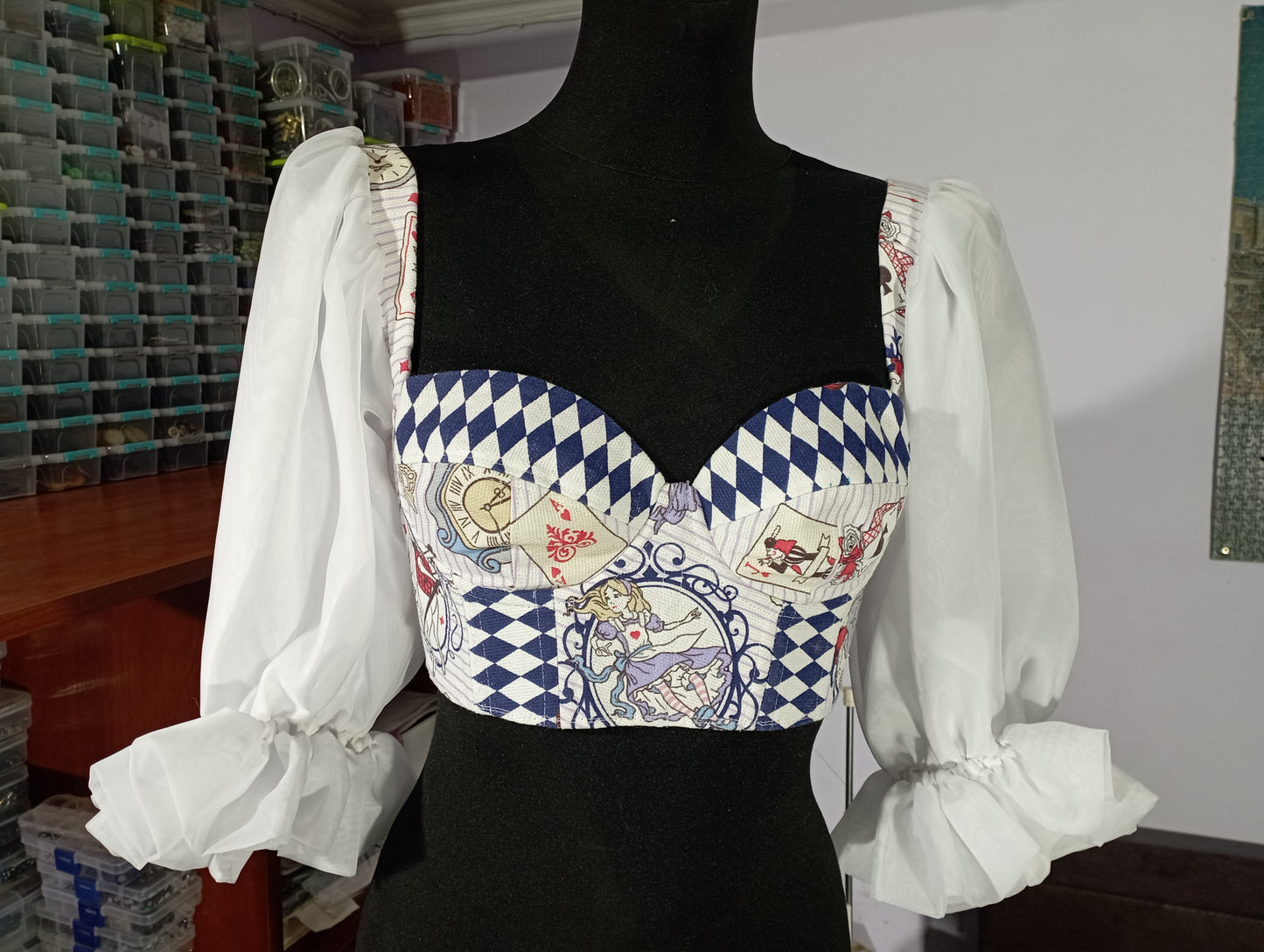 Custom corset top inspired by Alice in Wonderland