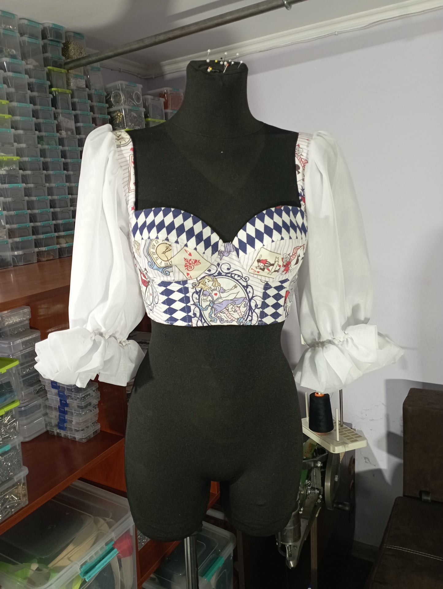 Custom corset top inspired by Alice in Wonderland