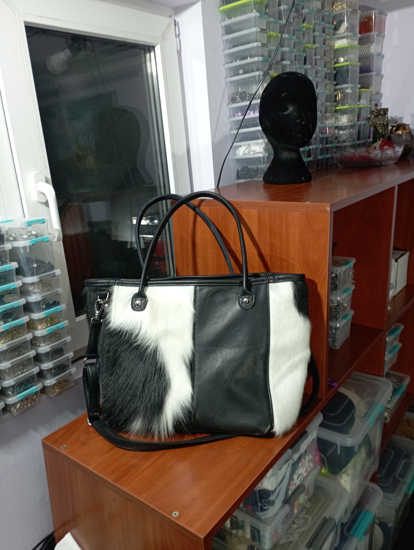 Custom consealed carry tote inspired by Cruella dalmatian coat