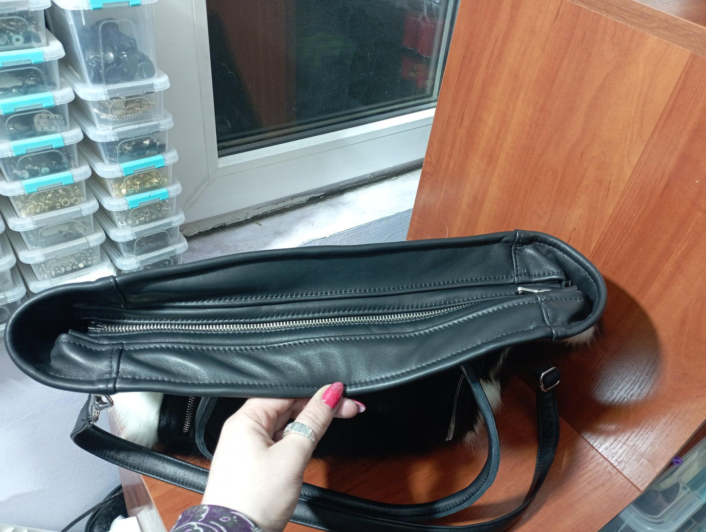 Custom consealed carry tote inspired by Cruella dalmatian coat