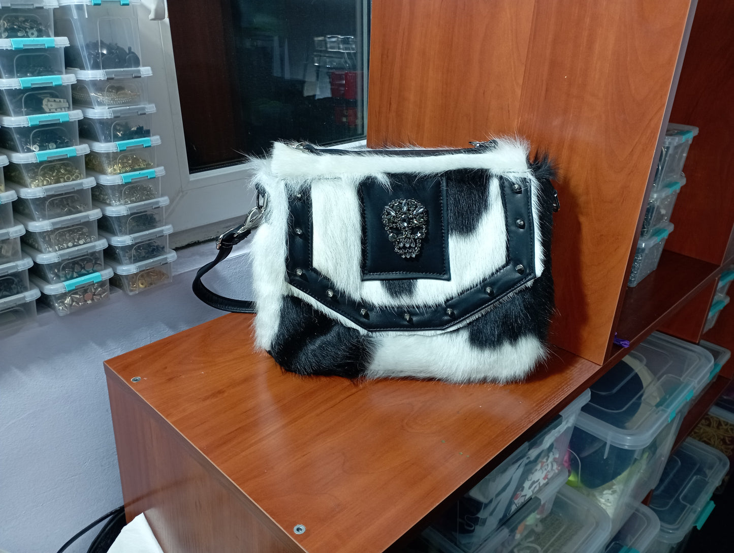 Custom consealed carry hand-bag inspired by Cruella dalmatian coat