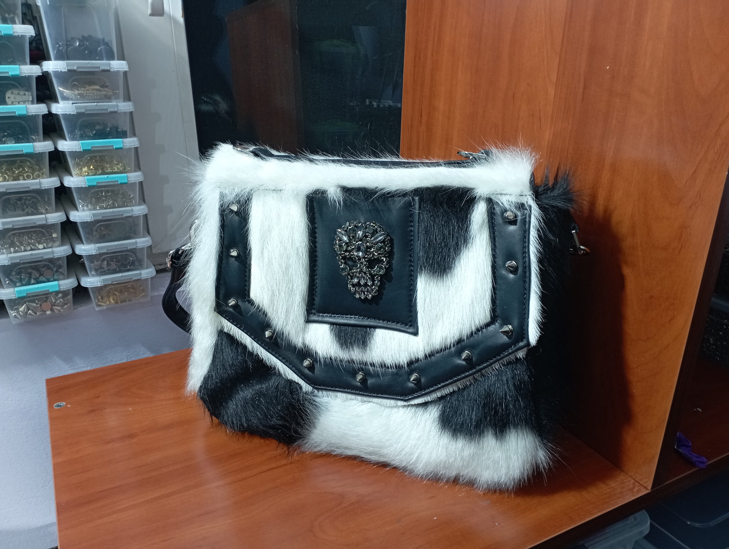Custom consealed carry hand-bag inspired by Cruella dalmatian coat
