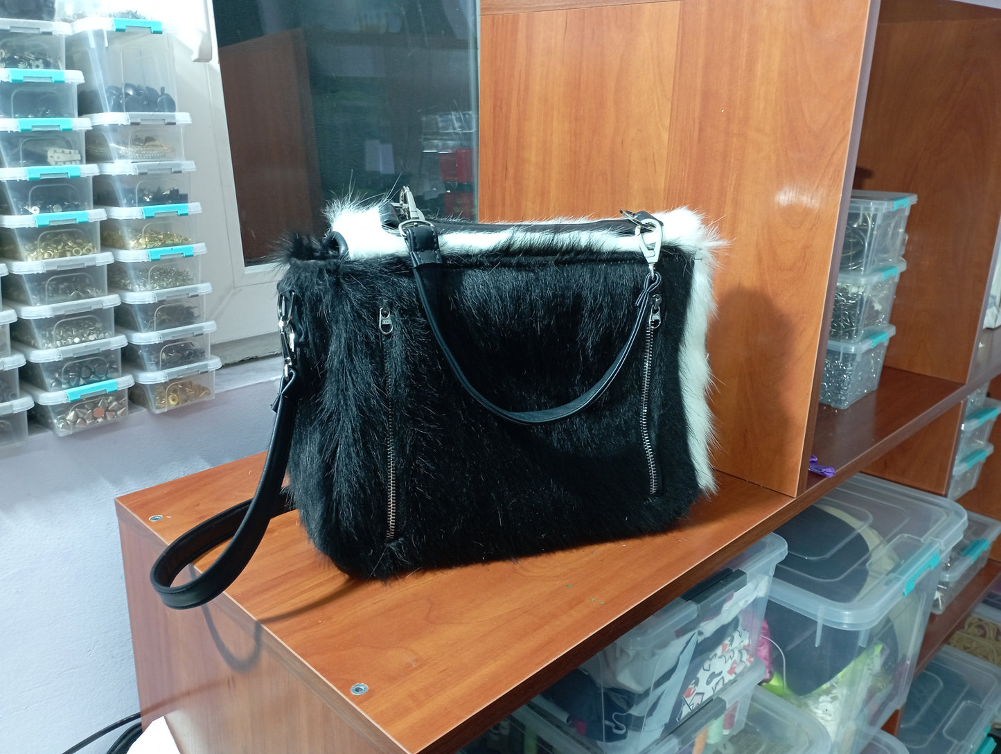 Custom consealed carry hand-bag inspired by Cruella dalmatian coat