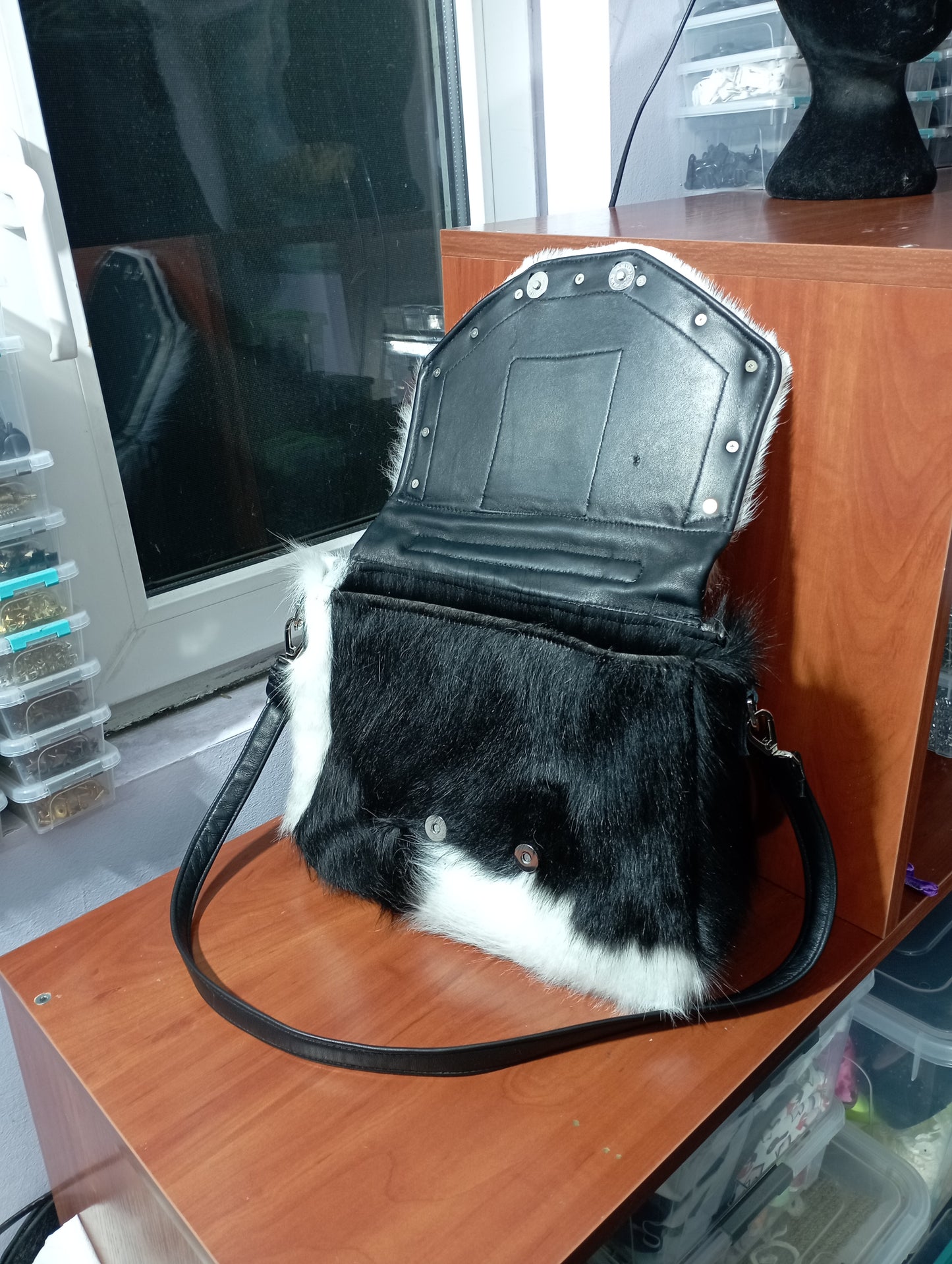 Custom consealed carry hand-bag inspired by Cruella dalmatian coat