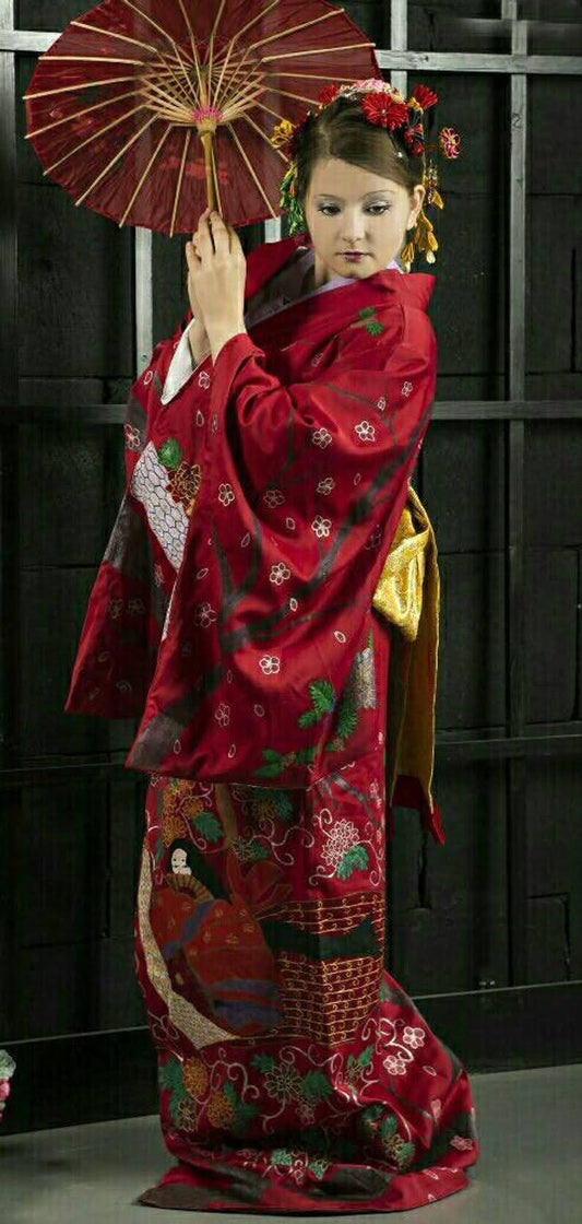 Red kimono hand made hand painted