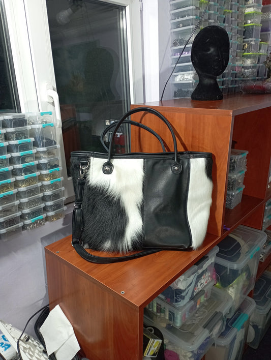 Custom consealed carry tote inspired by Cruella dalmatian coat