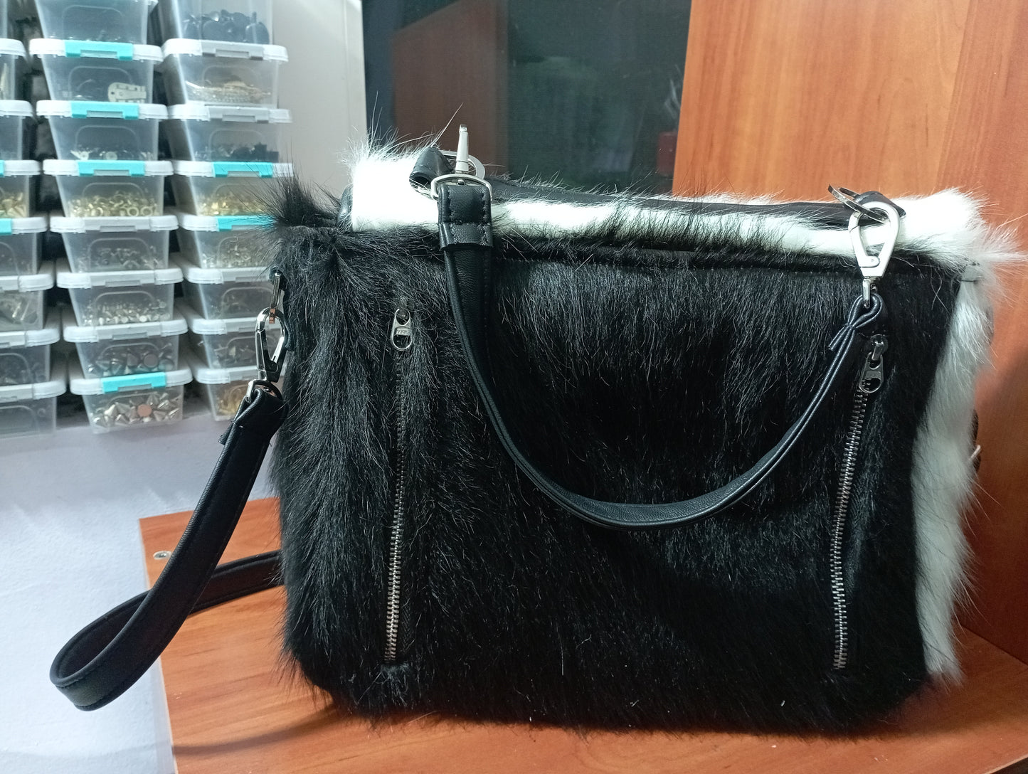 Custom consealed carry hand-bag inspired by Cruella dalmatian coat